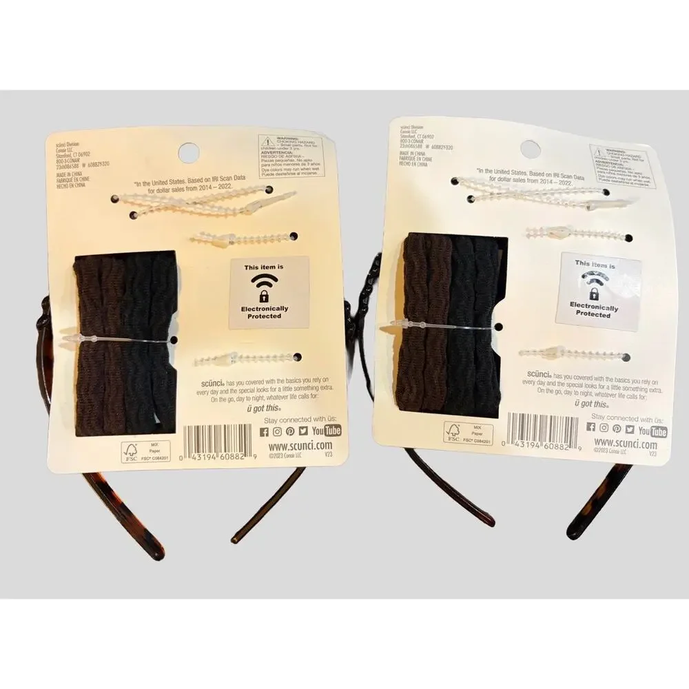 Scunci 7 Pc Hair Accessory Set 2 Packs Headband Claw Clips Elastics Brown